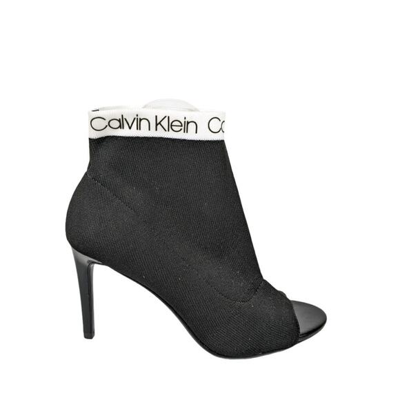 Calvin Klein 6.5 Peep Toe Sock Booties Black Stiletto Heel Chic Y2K Inspired - Picture 2 of 11